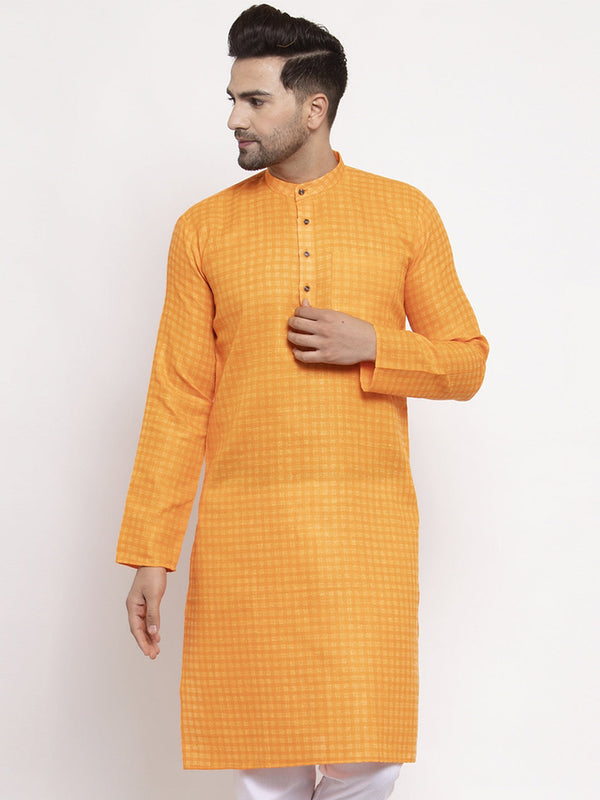 Men's Yellow Woven Kurta Only ( KO 622 Yellow ) - Virat Fashions