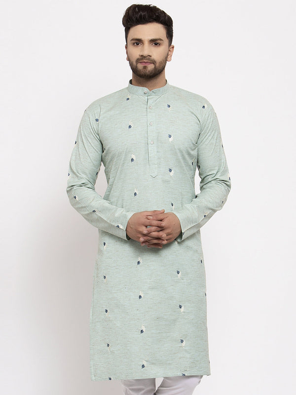 Men's Green Printed Cotton Kurta Only ( KO 635 Green ) - Virat Fashions