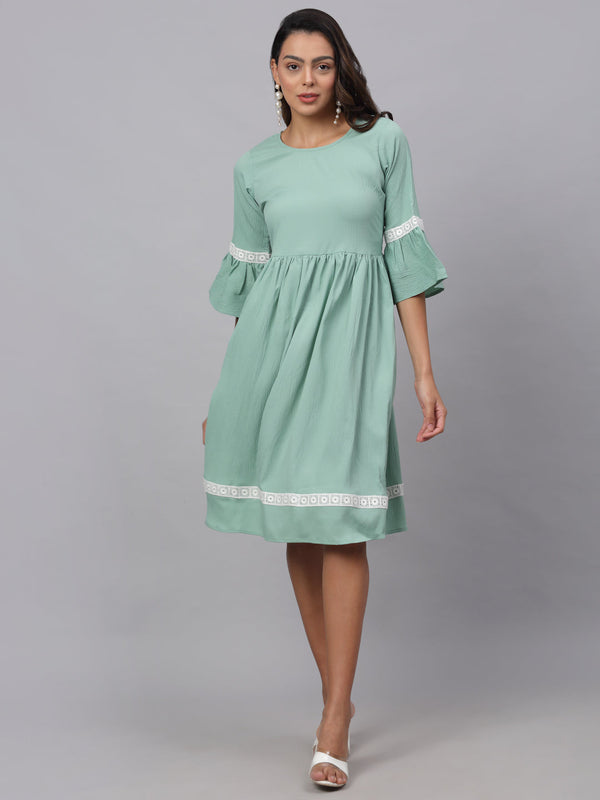 Women Green Solid Fit & Flare Dress