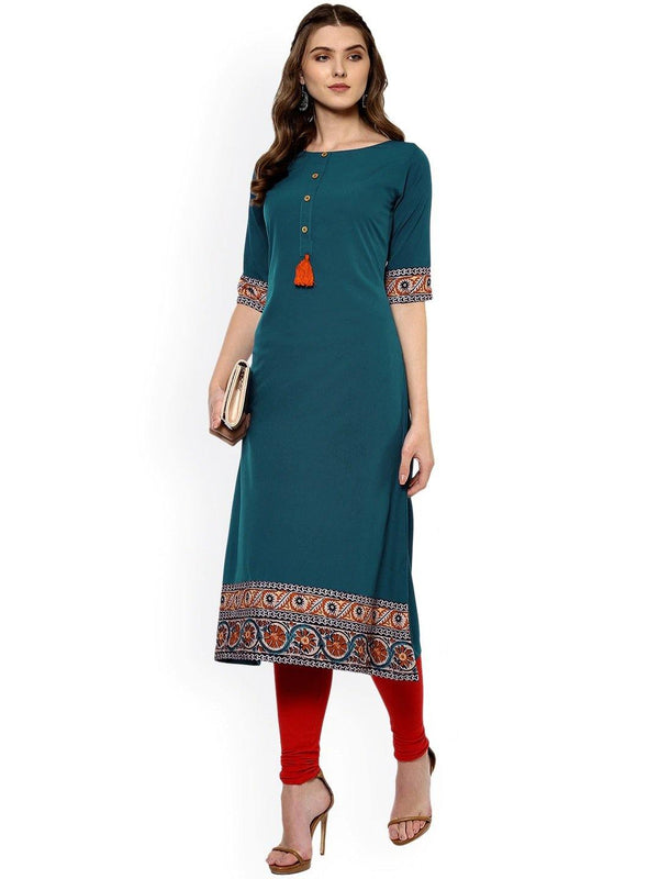 Women's Turquoise Poly Crepe Kurta-Janasya