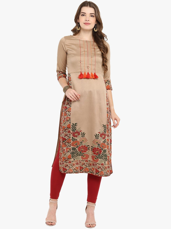 Women's Light Brown Poly Silk Kurta-Janasya