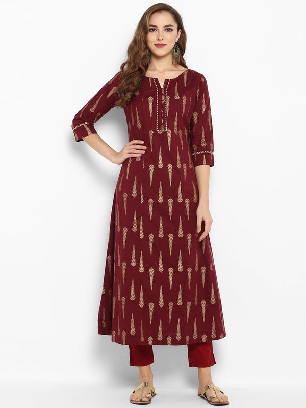 Women's Maroon Cotton Kurta-Janasya