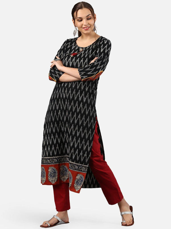 Women's Black Cotton Kurta-Janasya