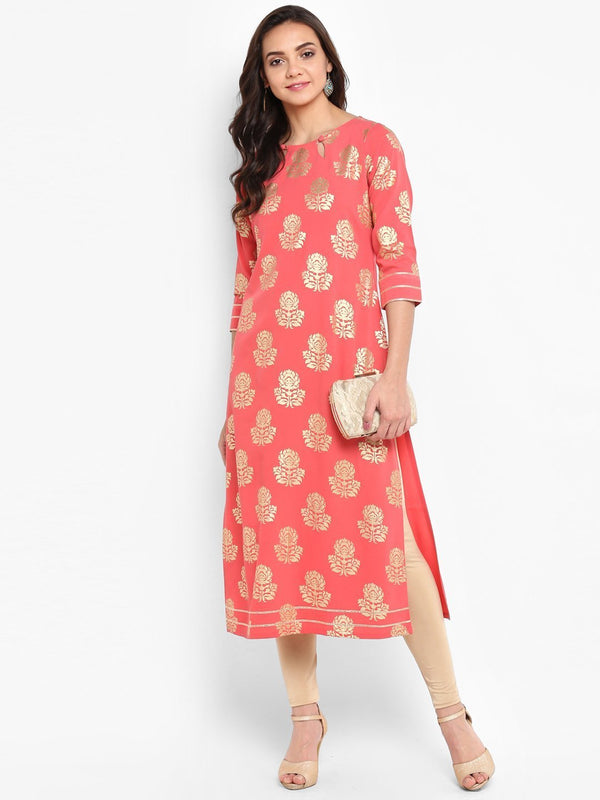 Women's Peach Poly Crepe Kurta-Janasya