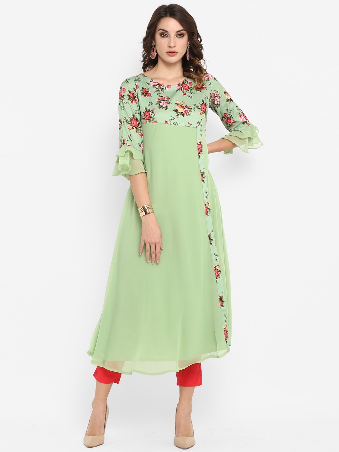 Women's Light Green Poly Crepe Kurta-Janasya