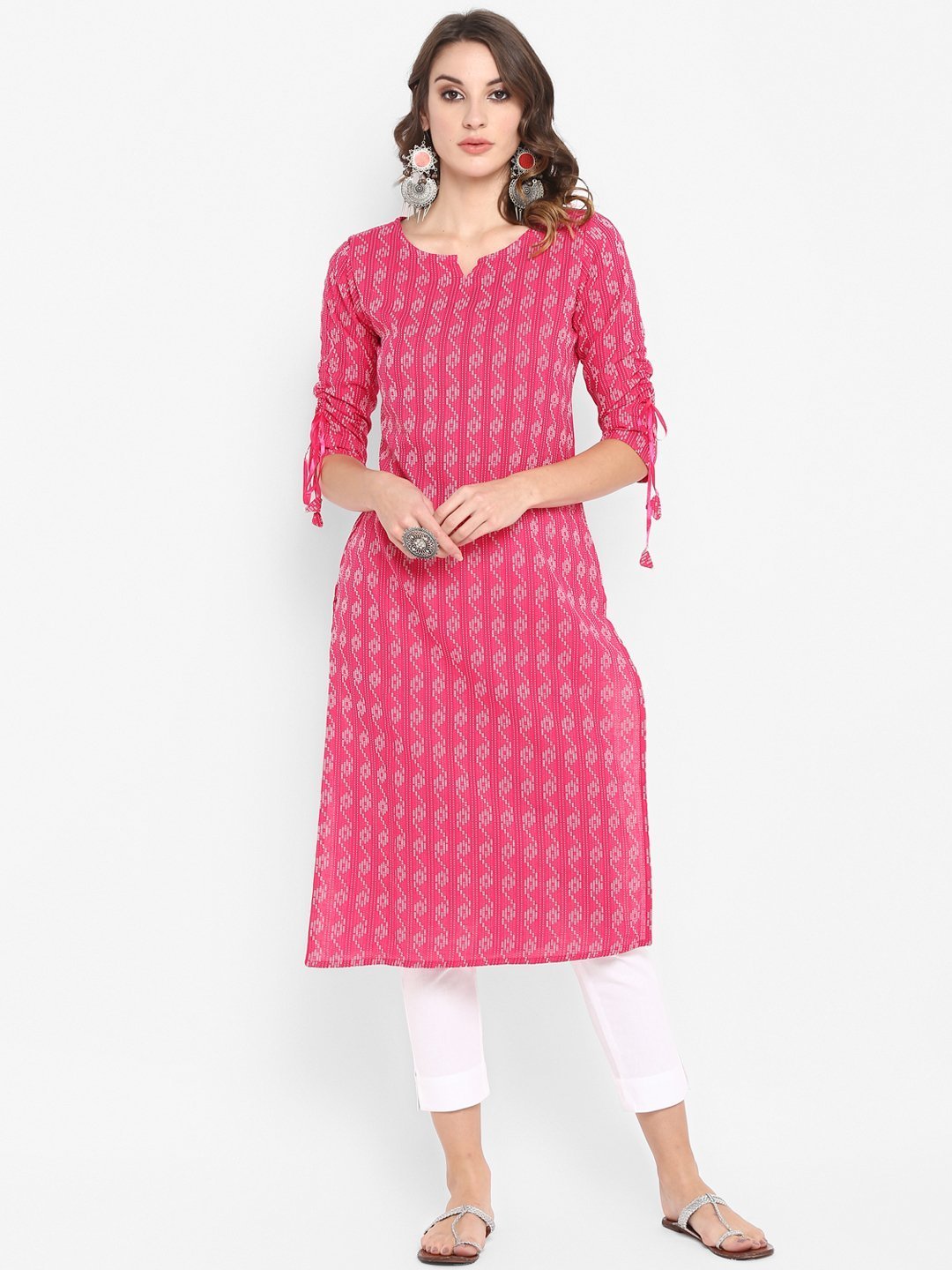 Women's Pink Cotton Kurta-Janasya