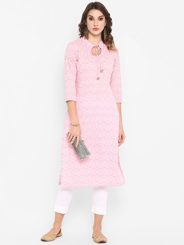 Women's Pink Cotton Kurta - Janasya