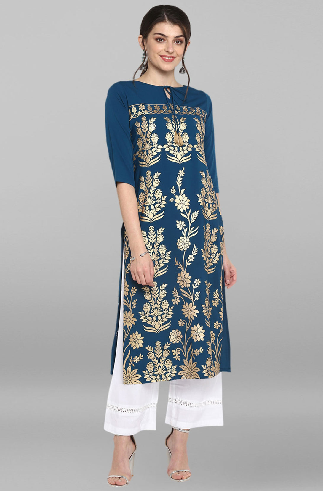 Women's Turquoise Blue Poly Crepe Kurta - Janasya