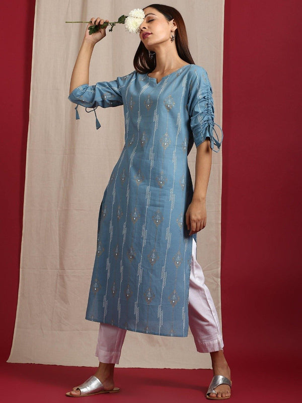 Women's Blue Cotton Kurta (1pc set) - Janasya