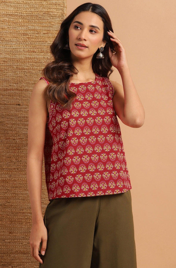 Women's Red Cotton Top-Janasya