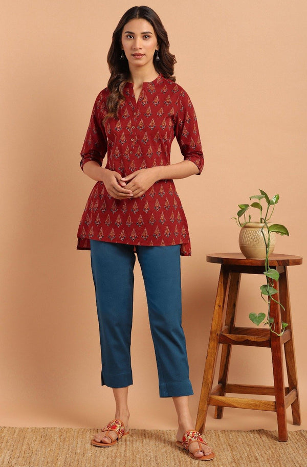 Women's Red Cotton Tunic-Janasya