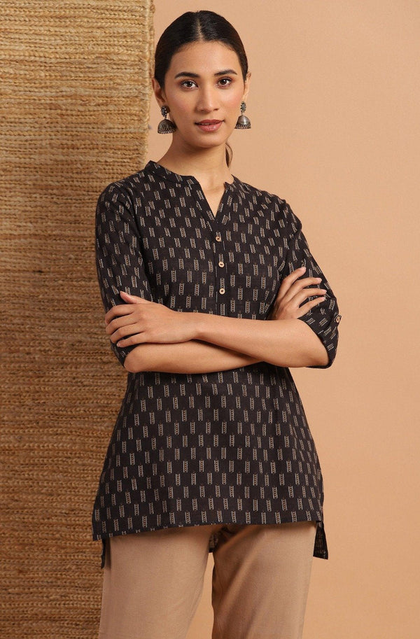 Women's Black Cotton Tunic by Janasya- (1pc set)