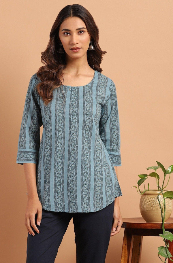 Women's Blue Cotton Tunic-Janasya