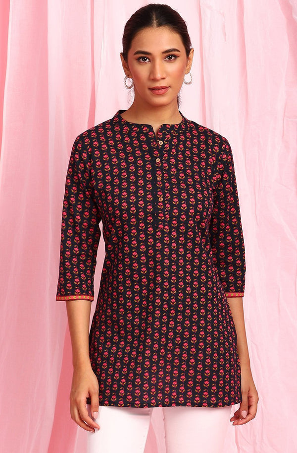 Women's Black Cotton Tunic-Janasya