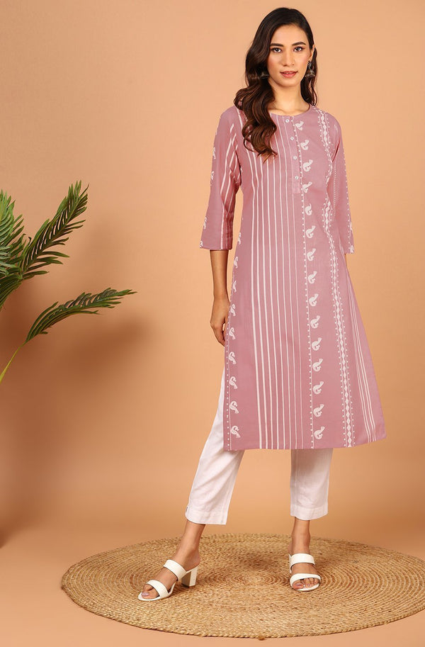 Women's Mauve Cotton Kurta - Janasya