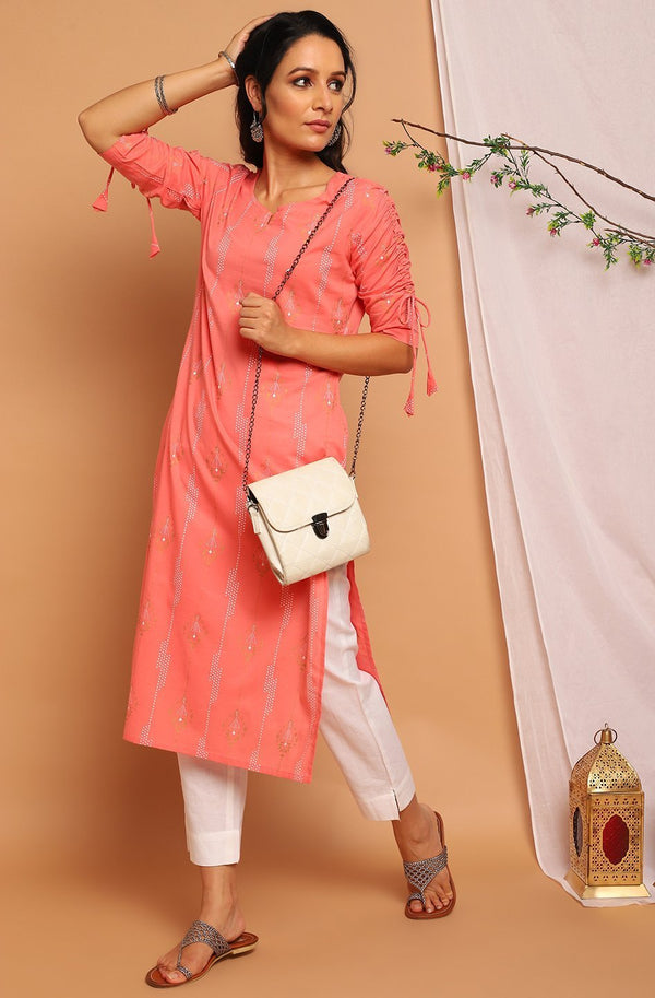 Women's Pink Cotton Kurta-Janasya