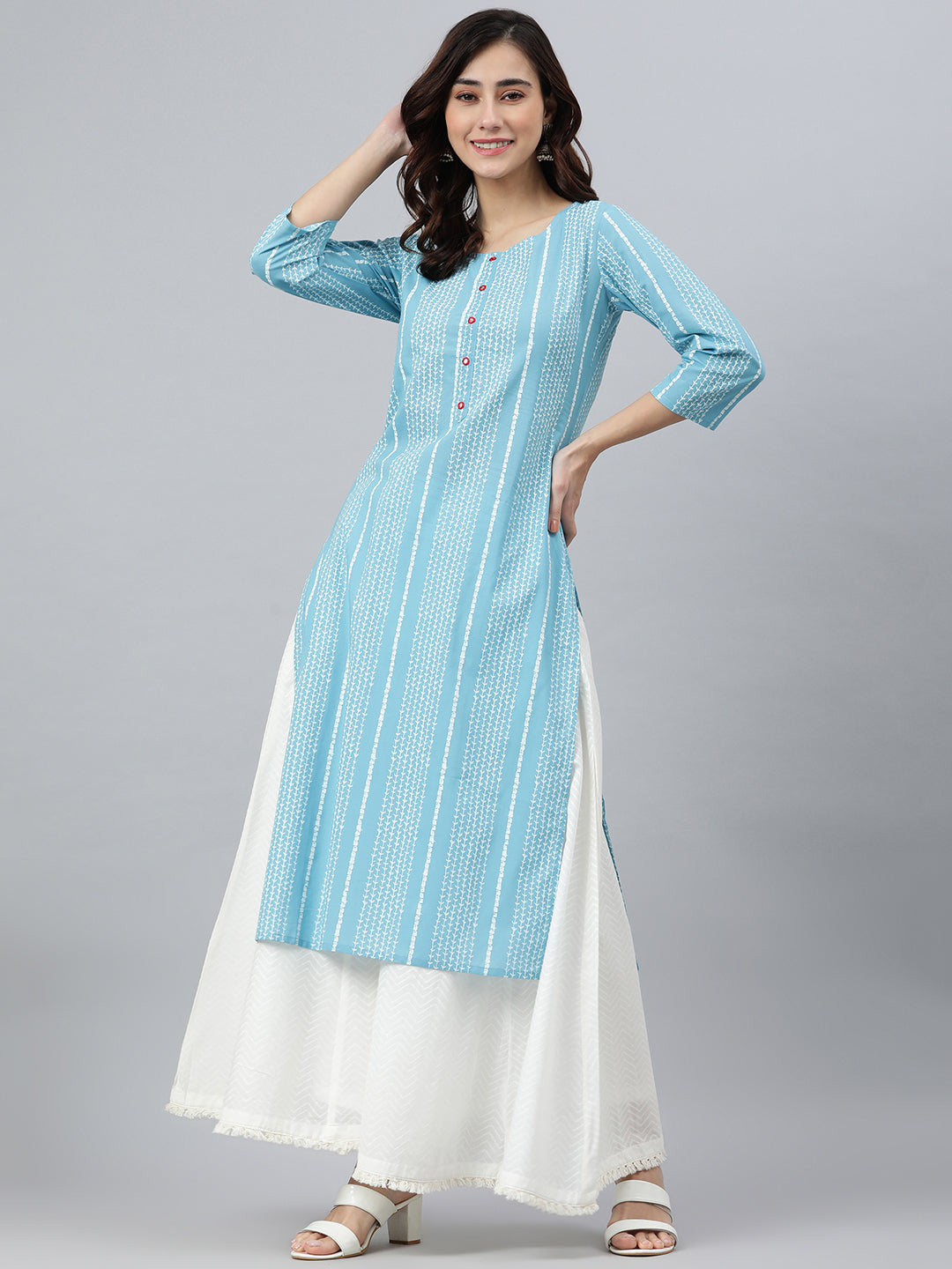 Women's Blue Cotton Kurta - Janasya