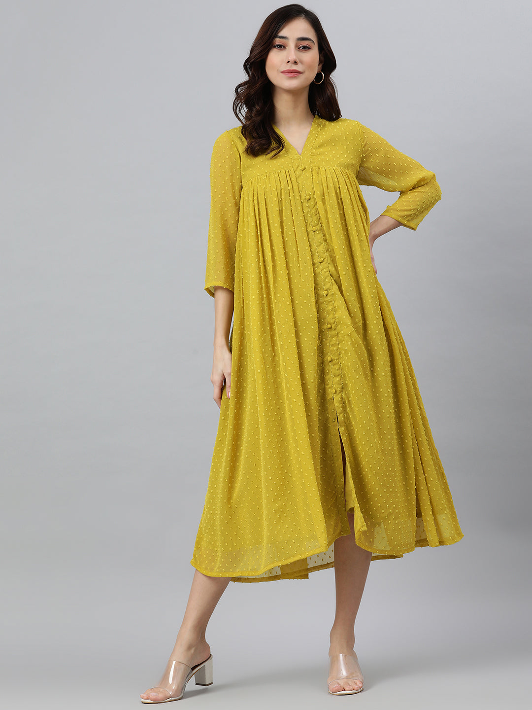 Women's Mustard Poly Chiffon Kurta - Janasya