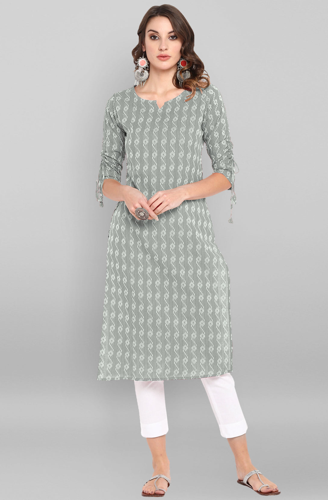 Women's Grey Cotton Woven Design Straight Kurta - Janasya