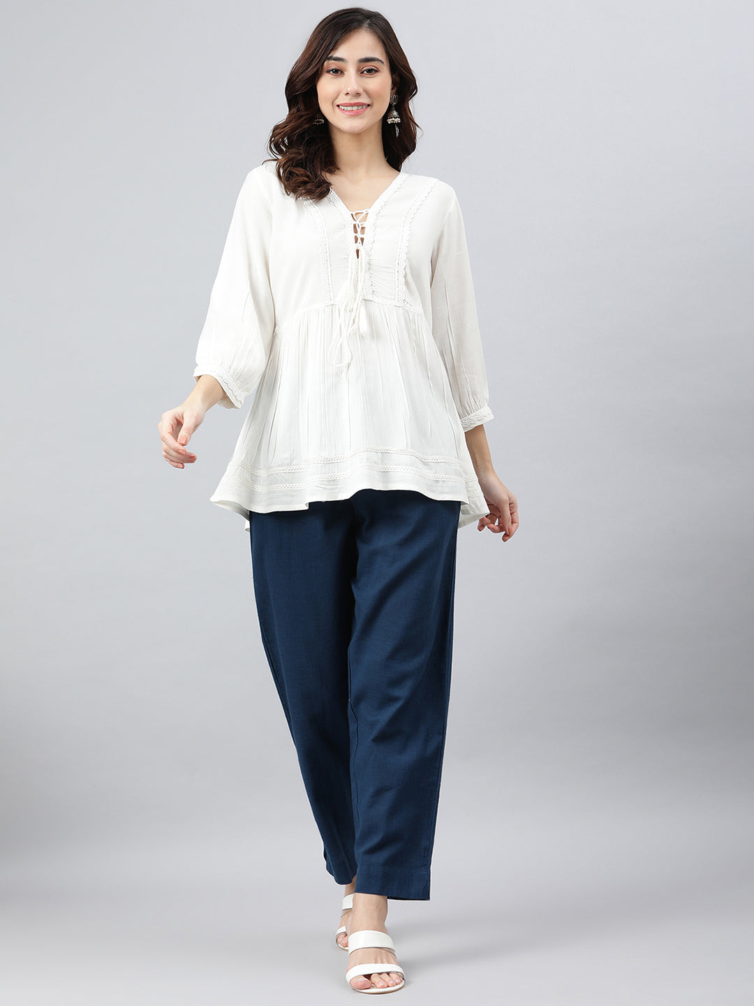 Women's White Rayon Solid Longline/Maxi Product Type-Tops - Janasya