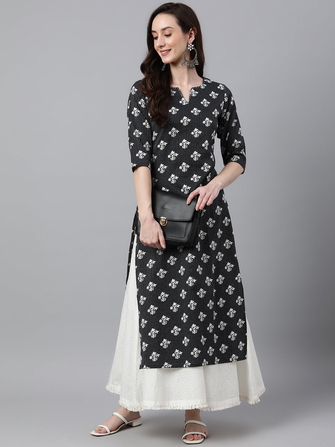 Women's Black Cotton Kurta - Janasya