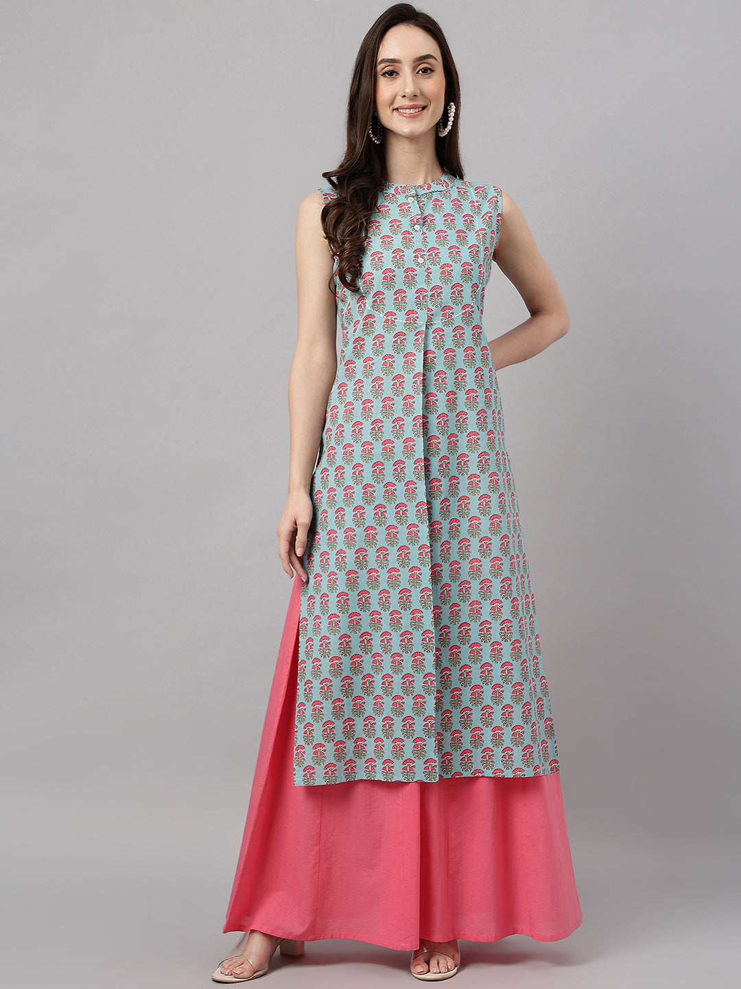 Women's Aqua Blue Cotton Kurta - Janasya