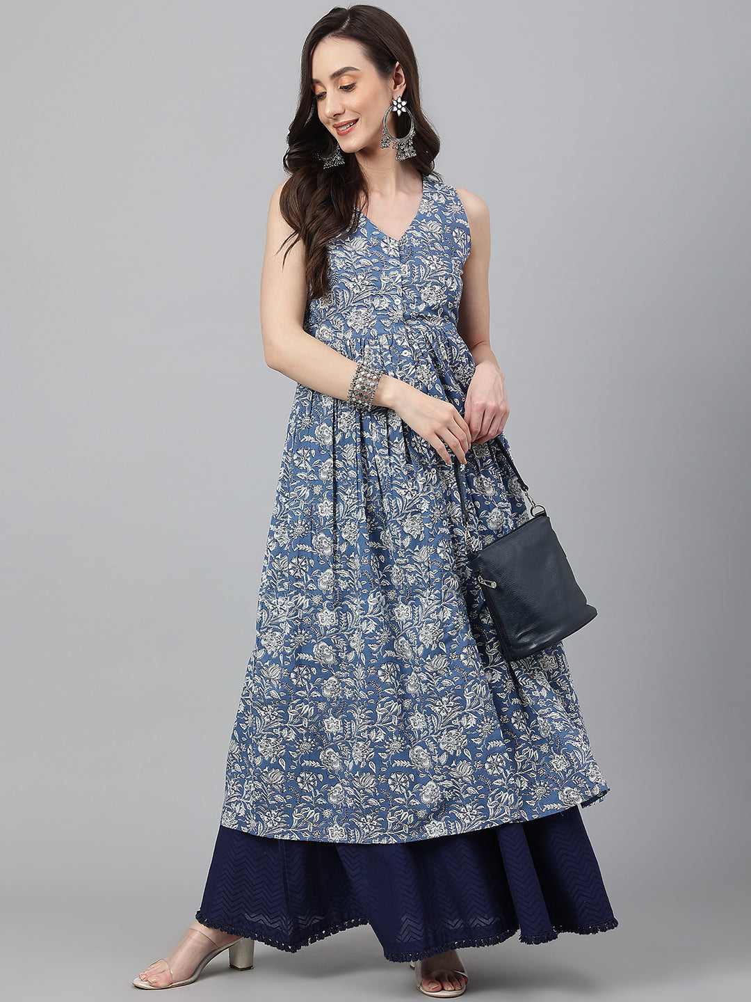 Women's Blue Cotton Kurta - Janasya