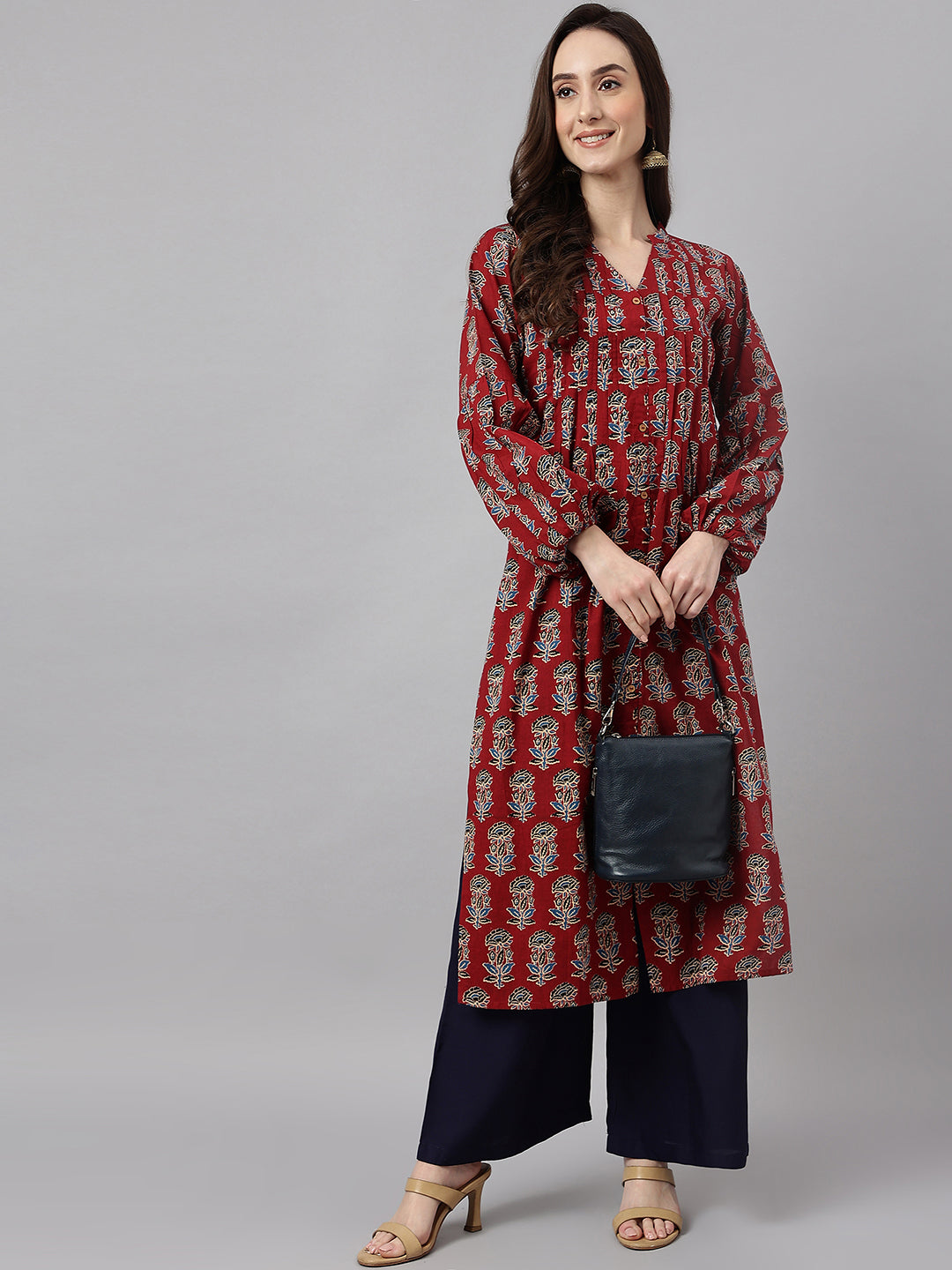 Women's Maroon Cotton Kurta - Janasya