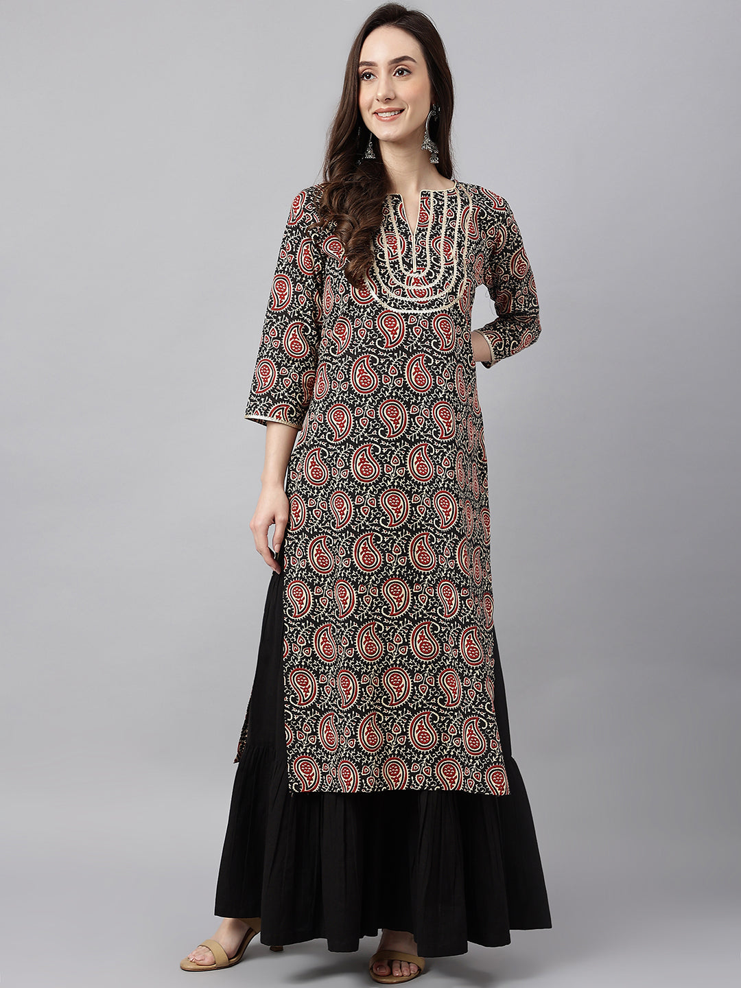 Women's Black Cotton Kurta - Janasya