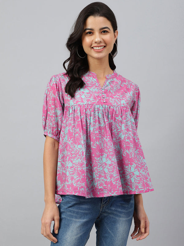 Women's Digital Print Pink Georgette Tops - Janasya