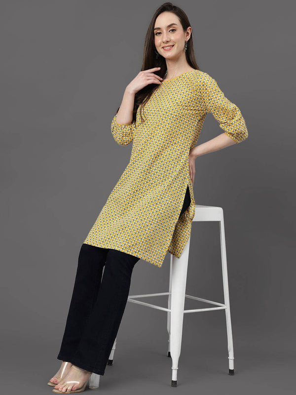 Women's Yellow Cotton Ethnic Motifs Regular Tunic - Janasya