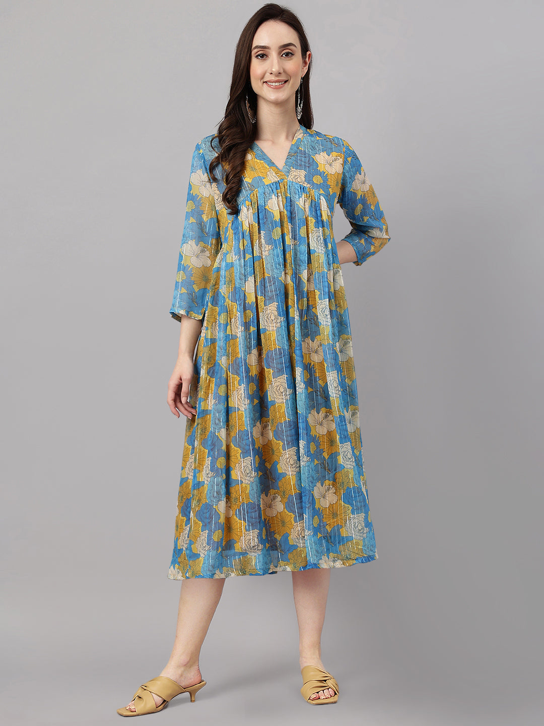 Women's Yellow Chiffon Lurex Kurta - Janasya