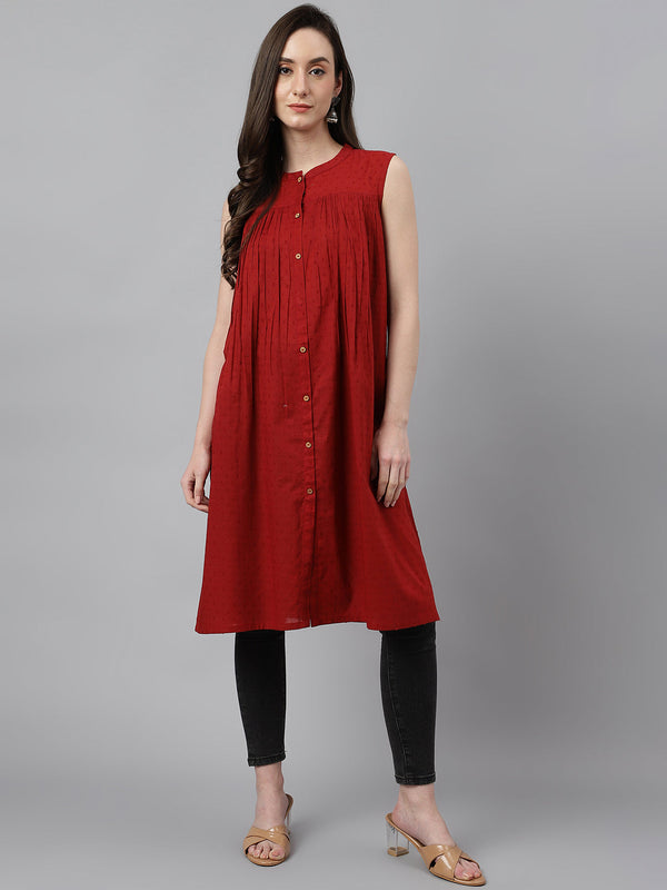 Women's Solid Maroon Dobby Cotton Tunics - Janasya