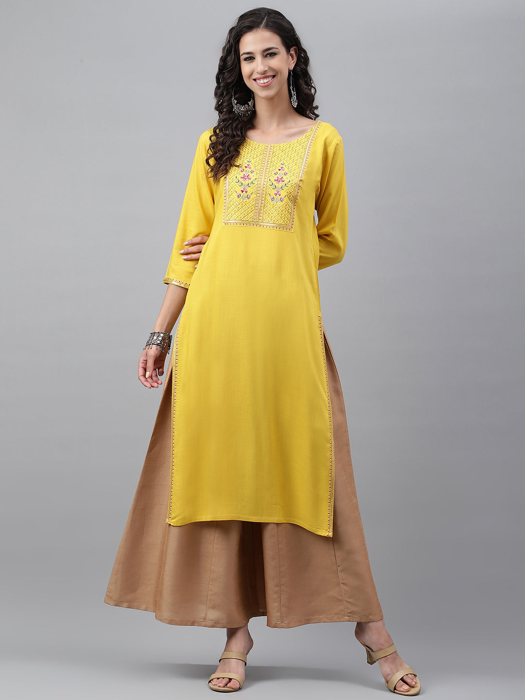 Women's Mustard Poly Rayon Kurta - Janasya