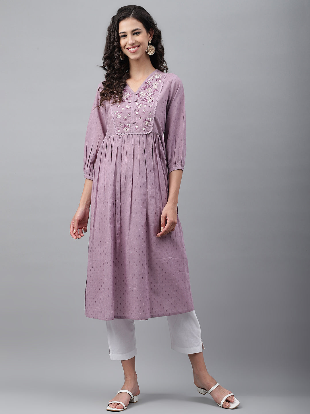 Women's Lavender Dobby Cotton Kurta - Janasya