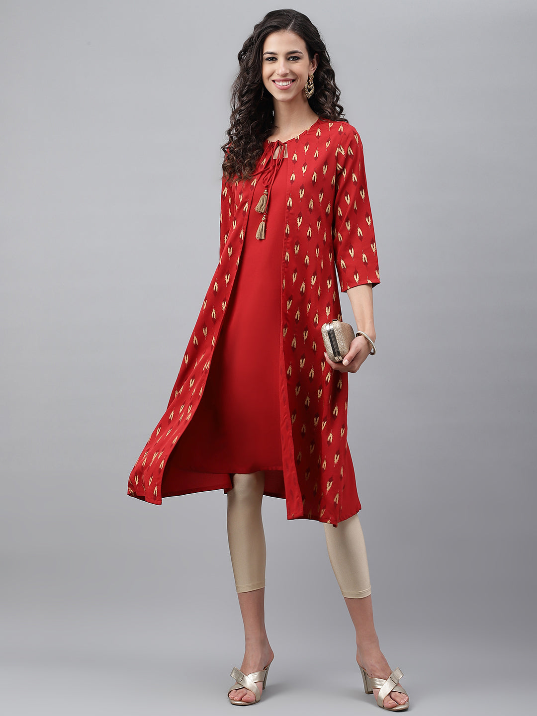 Women's Red Crepe Kurta - Janasya