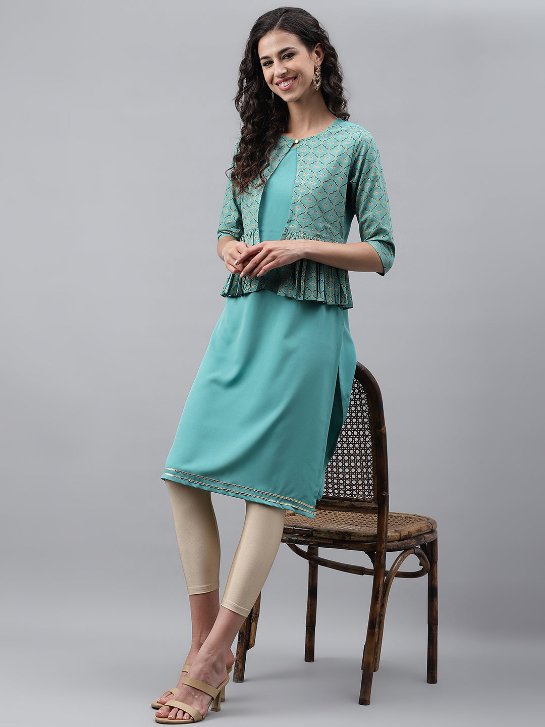 Women's Green Crepe Kurta - Janasya