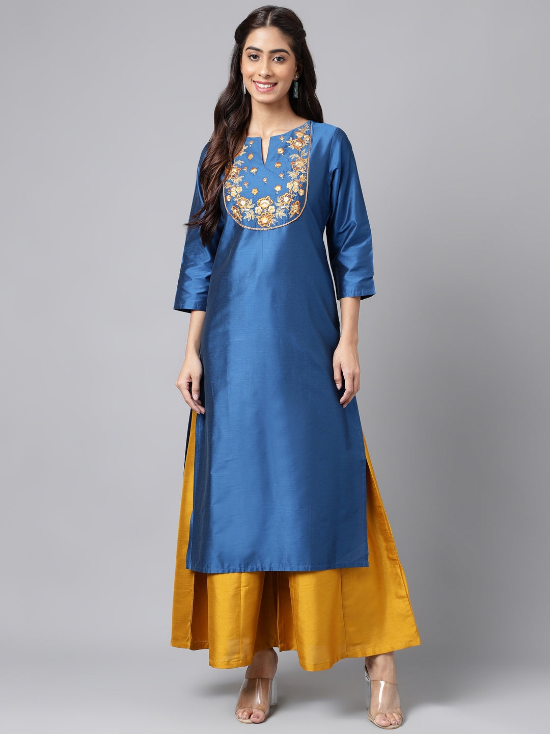 Women's Blue Poly Silk Kurta - Janasya