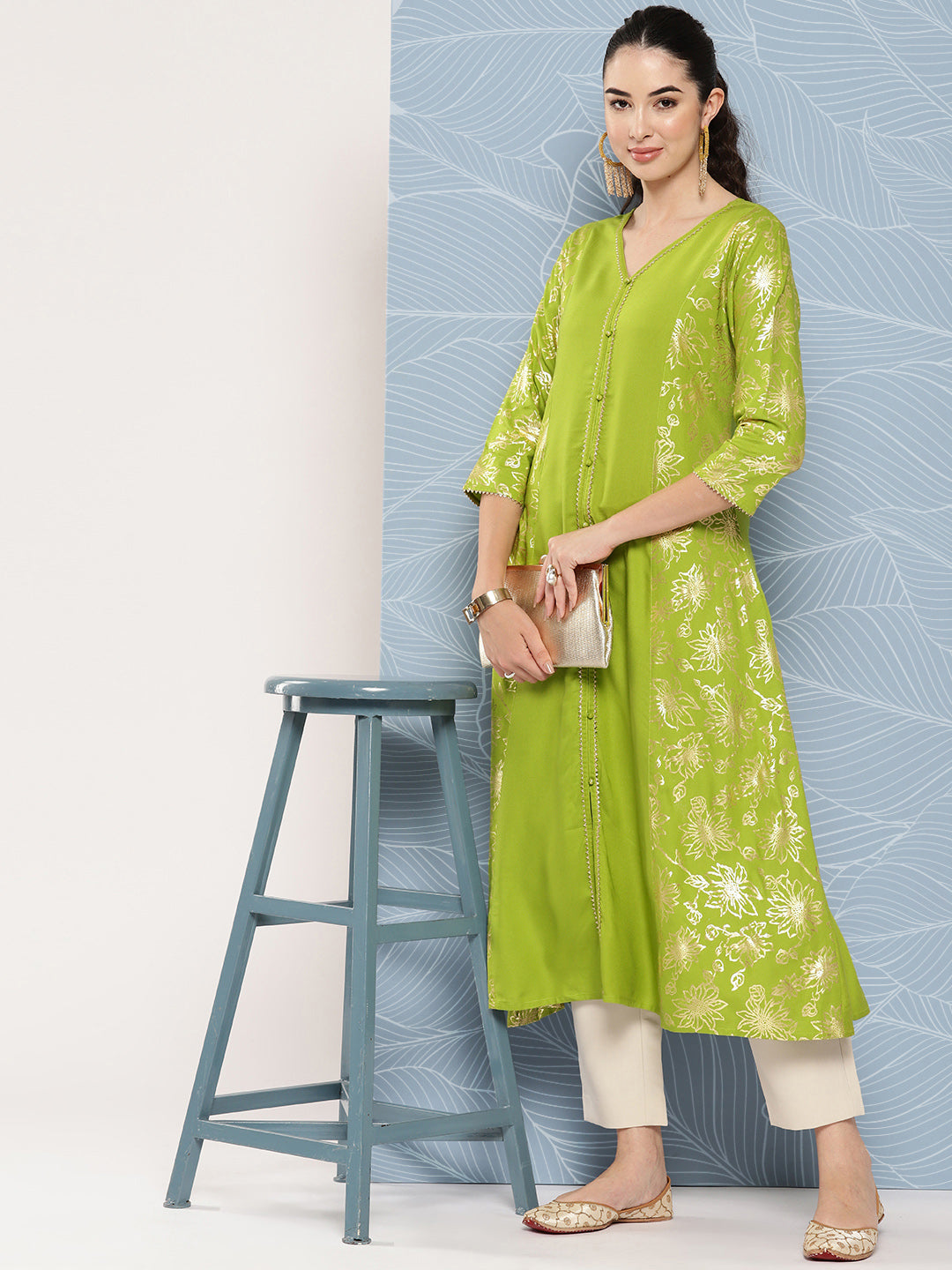 Women's Lime Green Rayon Kurta - Janasya