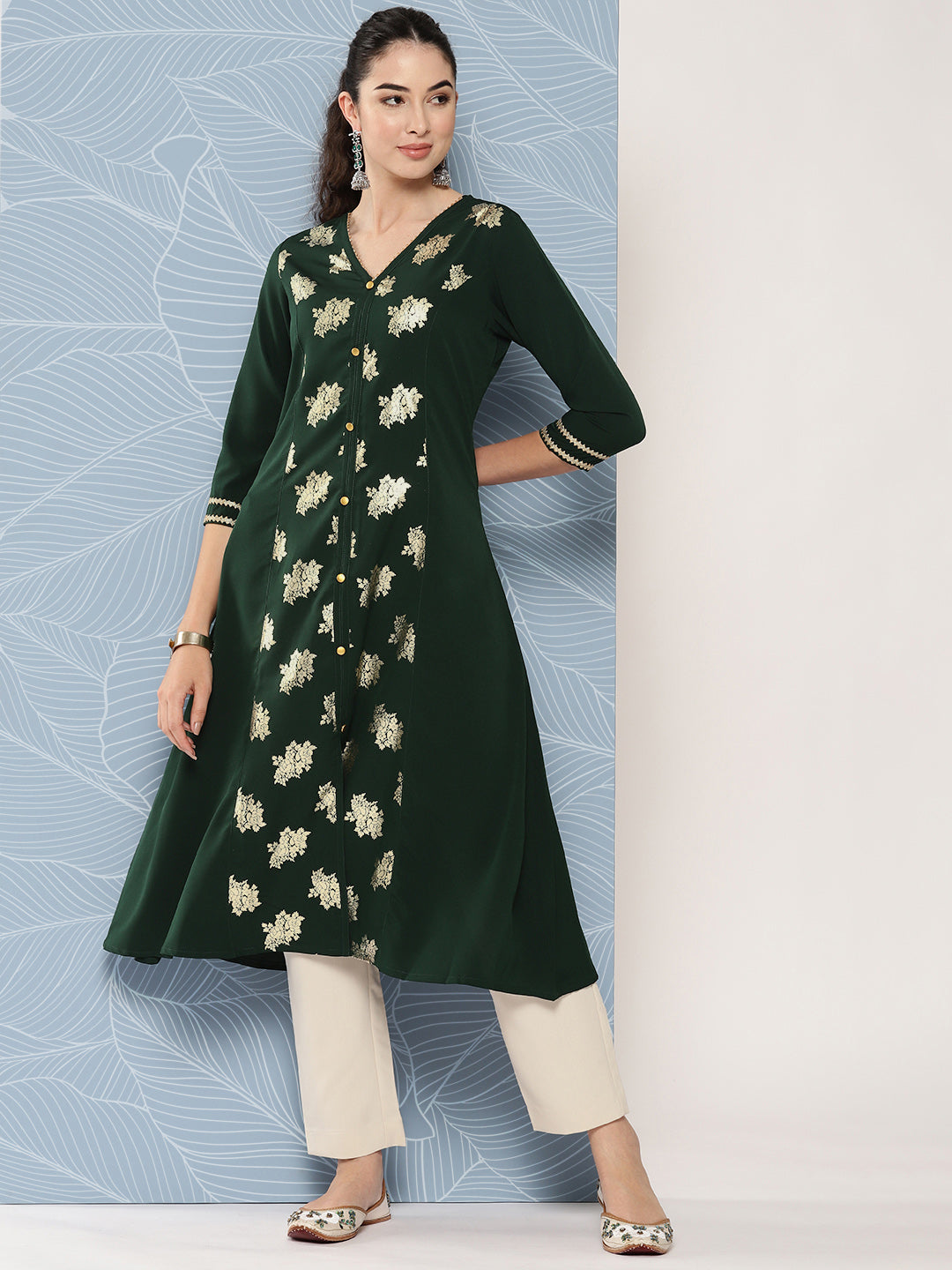 Women's Bottle Green Crepe Kurta - Janasya