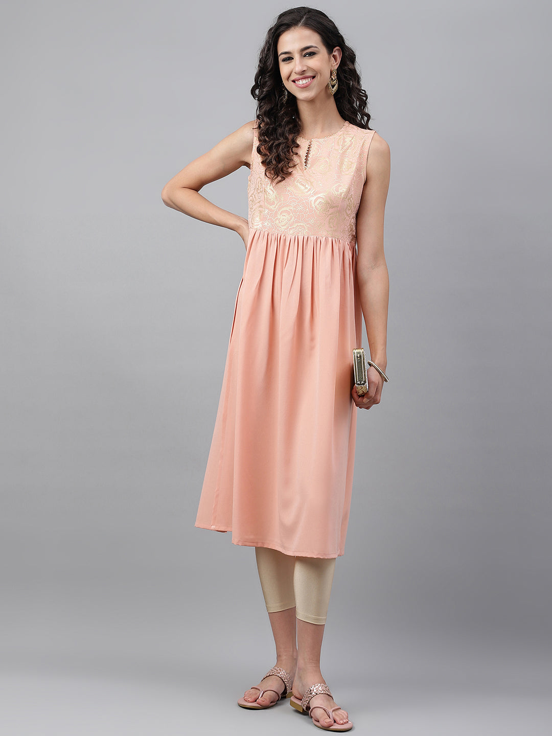 Women's Peach Crepe Kurta - Janasya