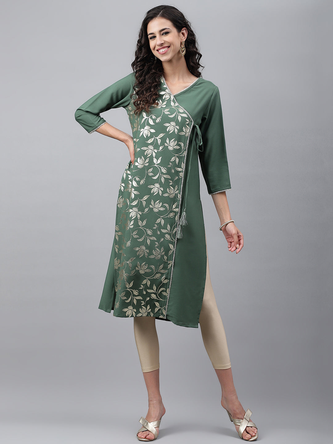 Women's Green Crepe Kurta - Janasya