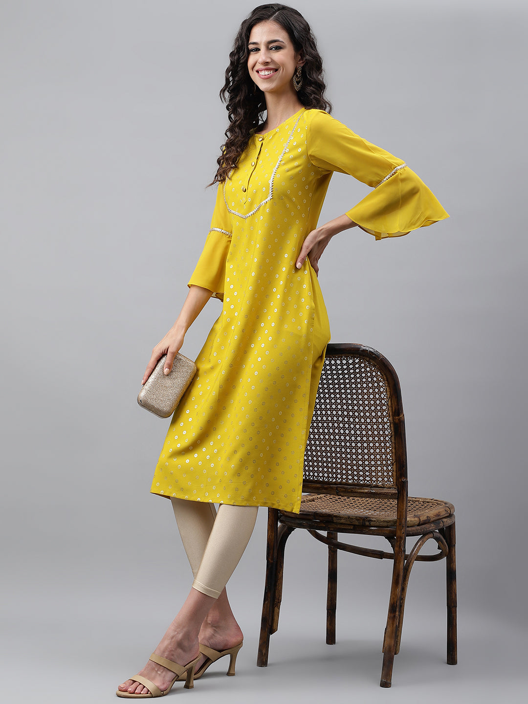 Women's Yellow Crepe Kurta - Janasya