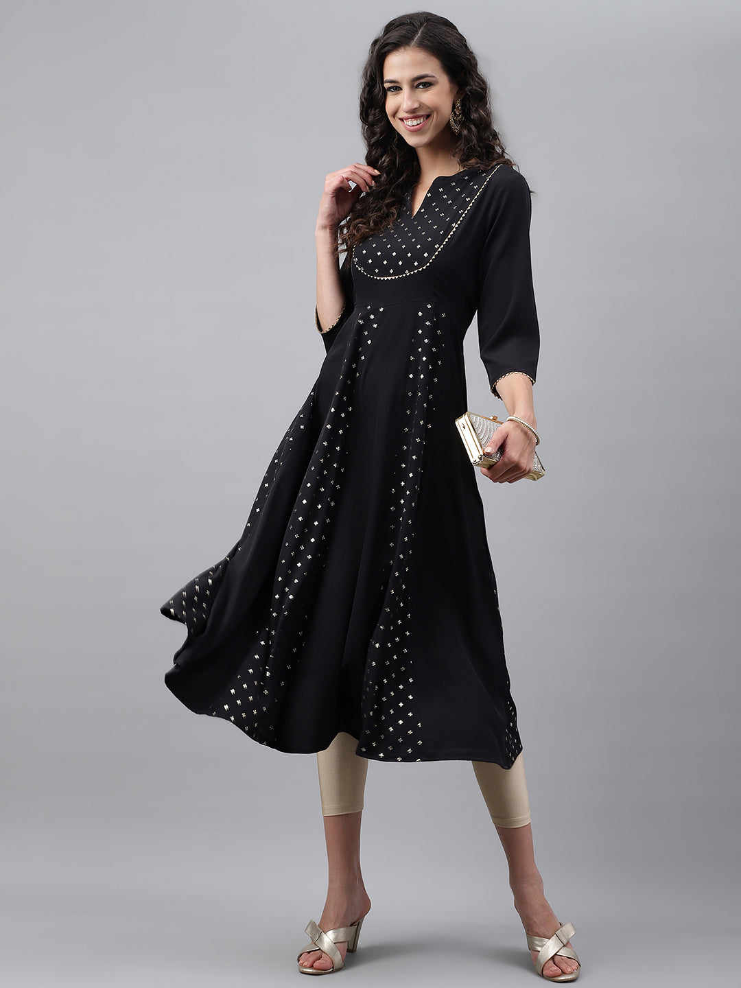 Women's Black Crepe Kurta - Janasya