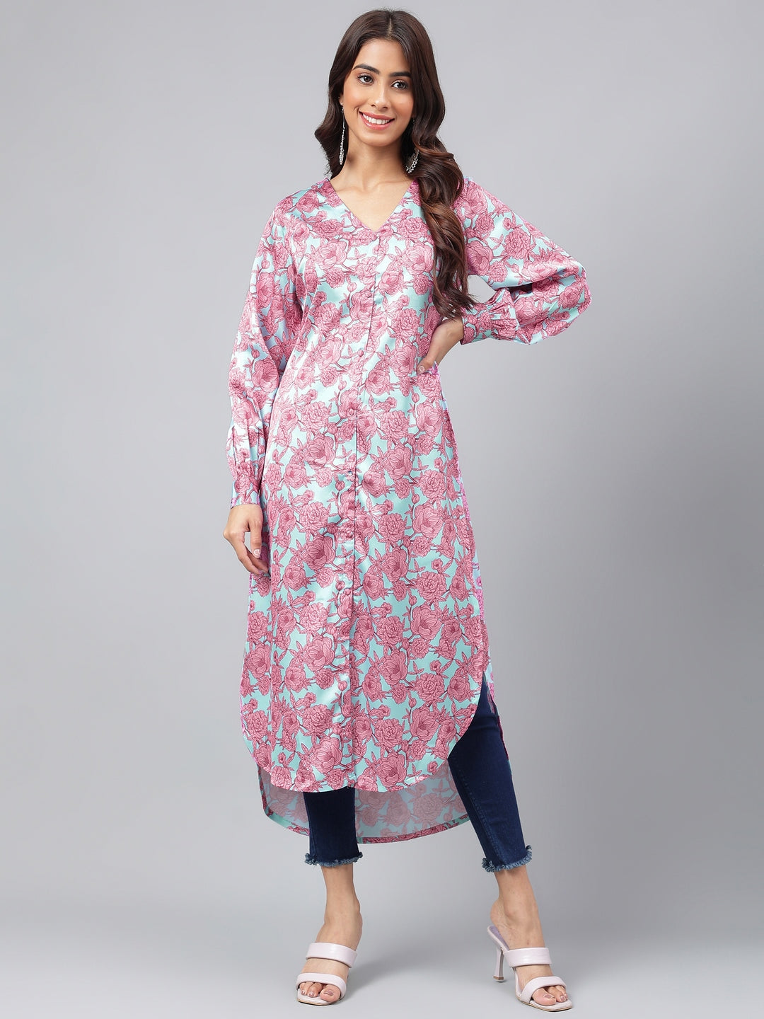 Women's Sea Green Satin Kurta - Janasya