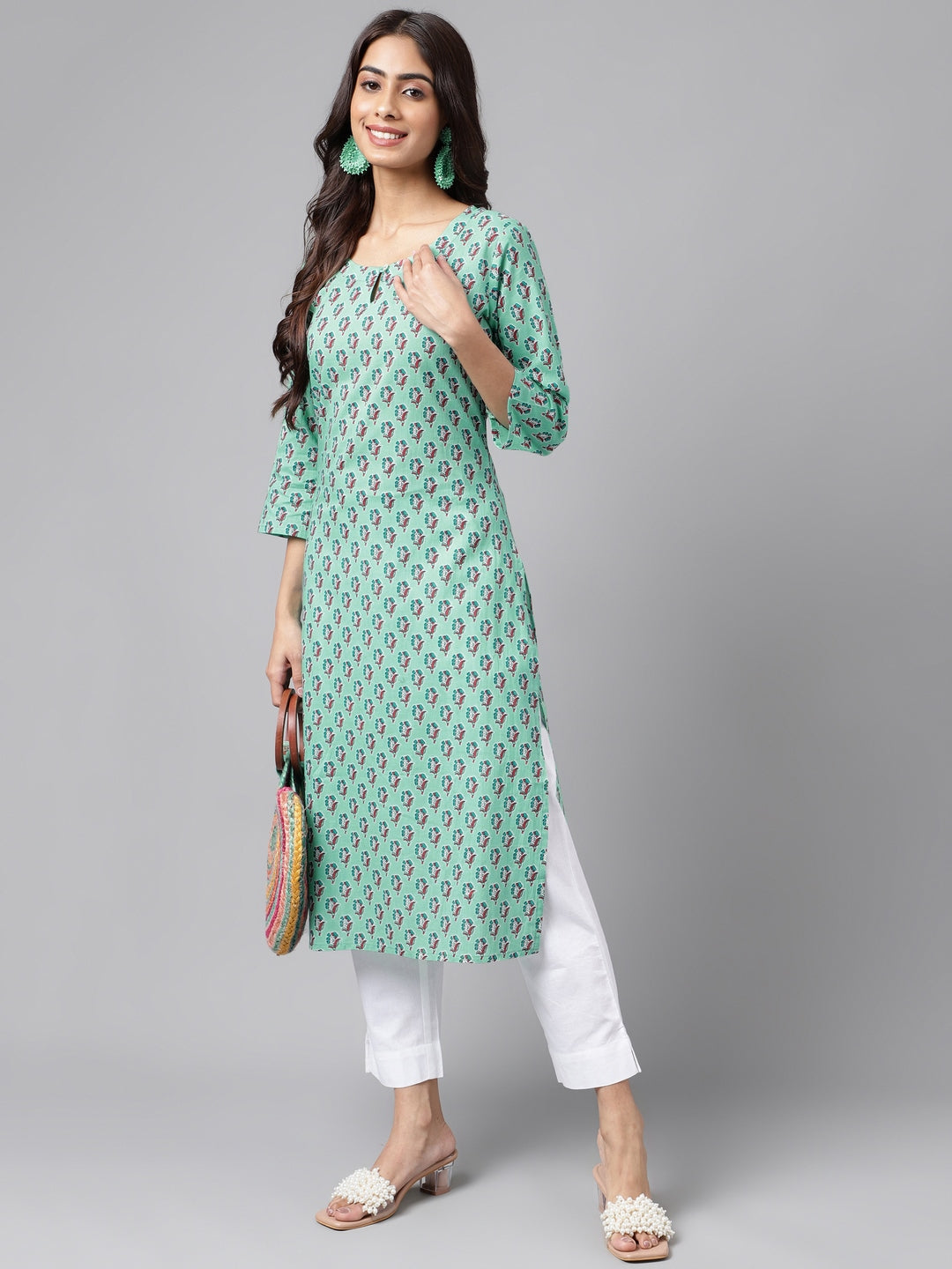 Women's Light Blue Cotton Kurta - Janasya