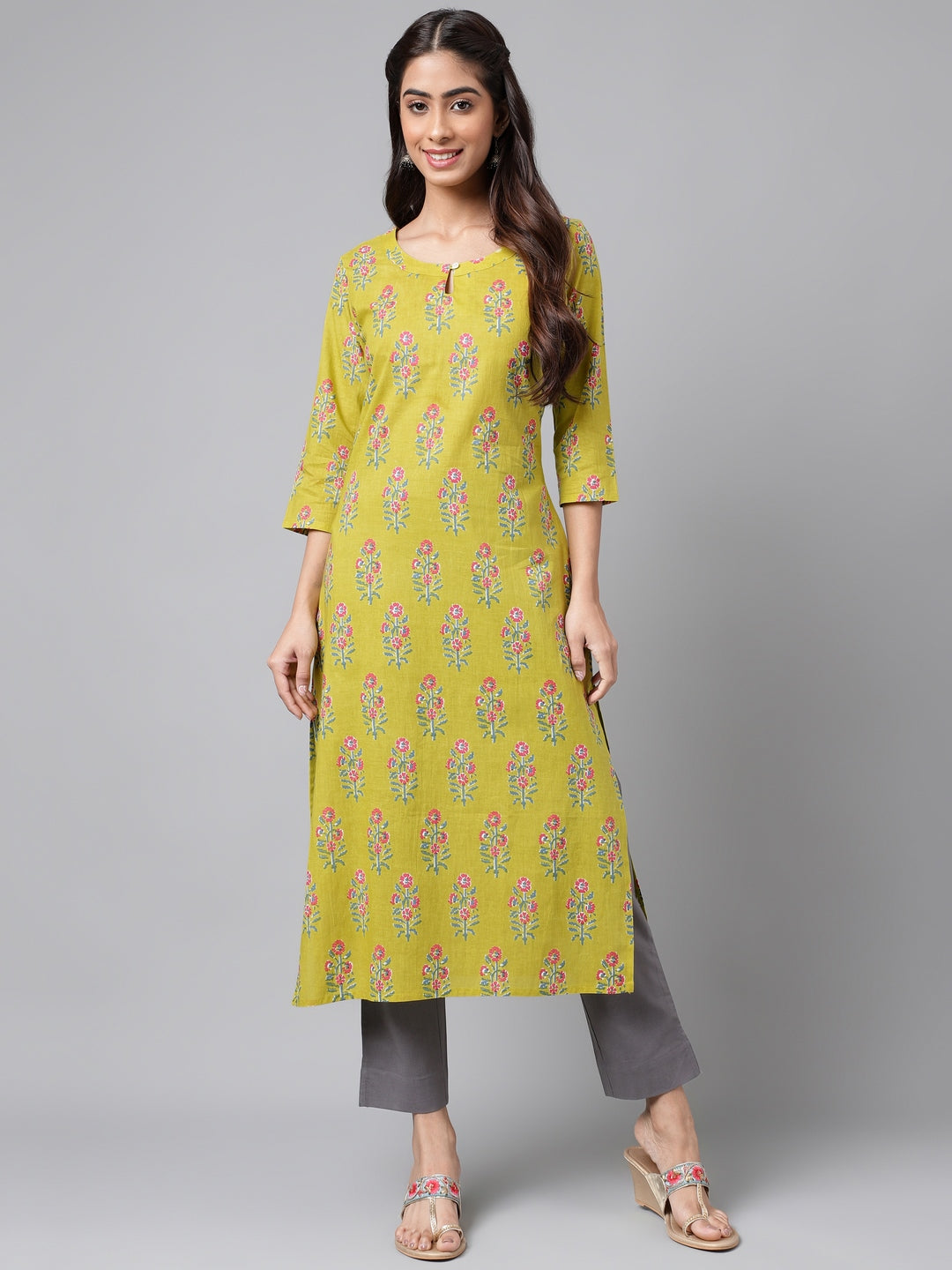 Women's Green Cotton Kurta - Janasya