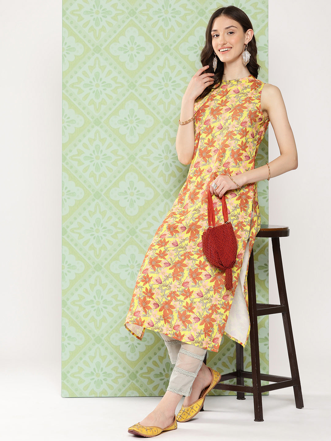 Women's Yellow Moss Kurta - Janasya