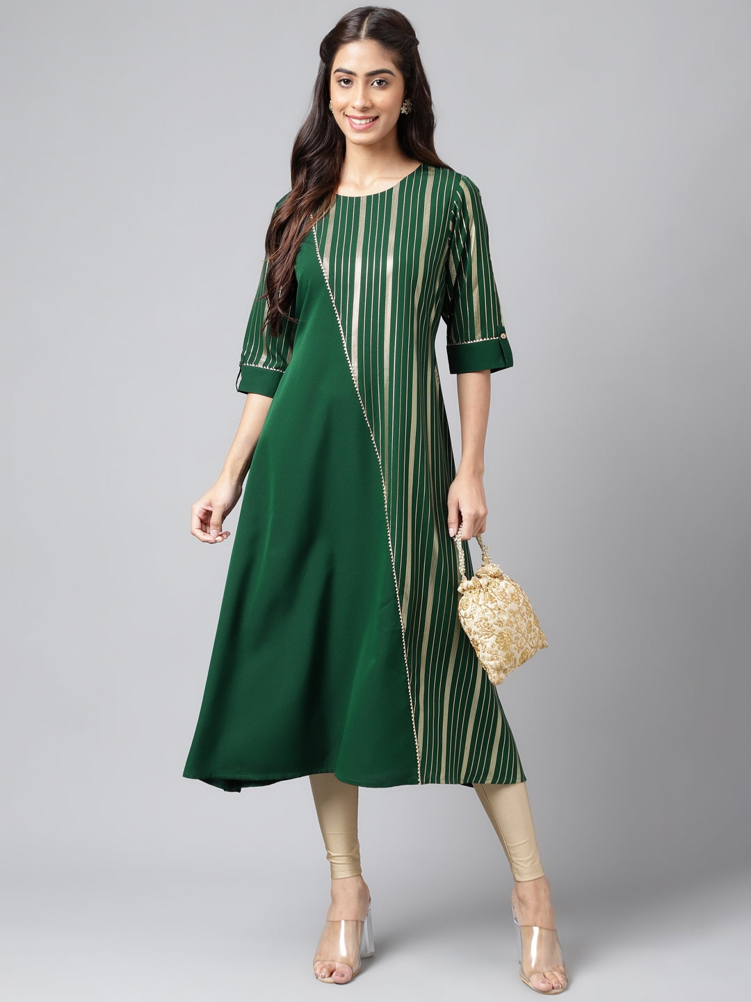 Women's Dark Green Crepe Kurta - Janasya