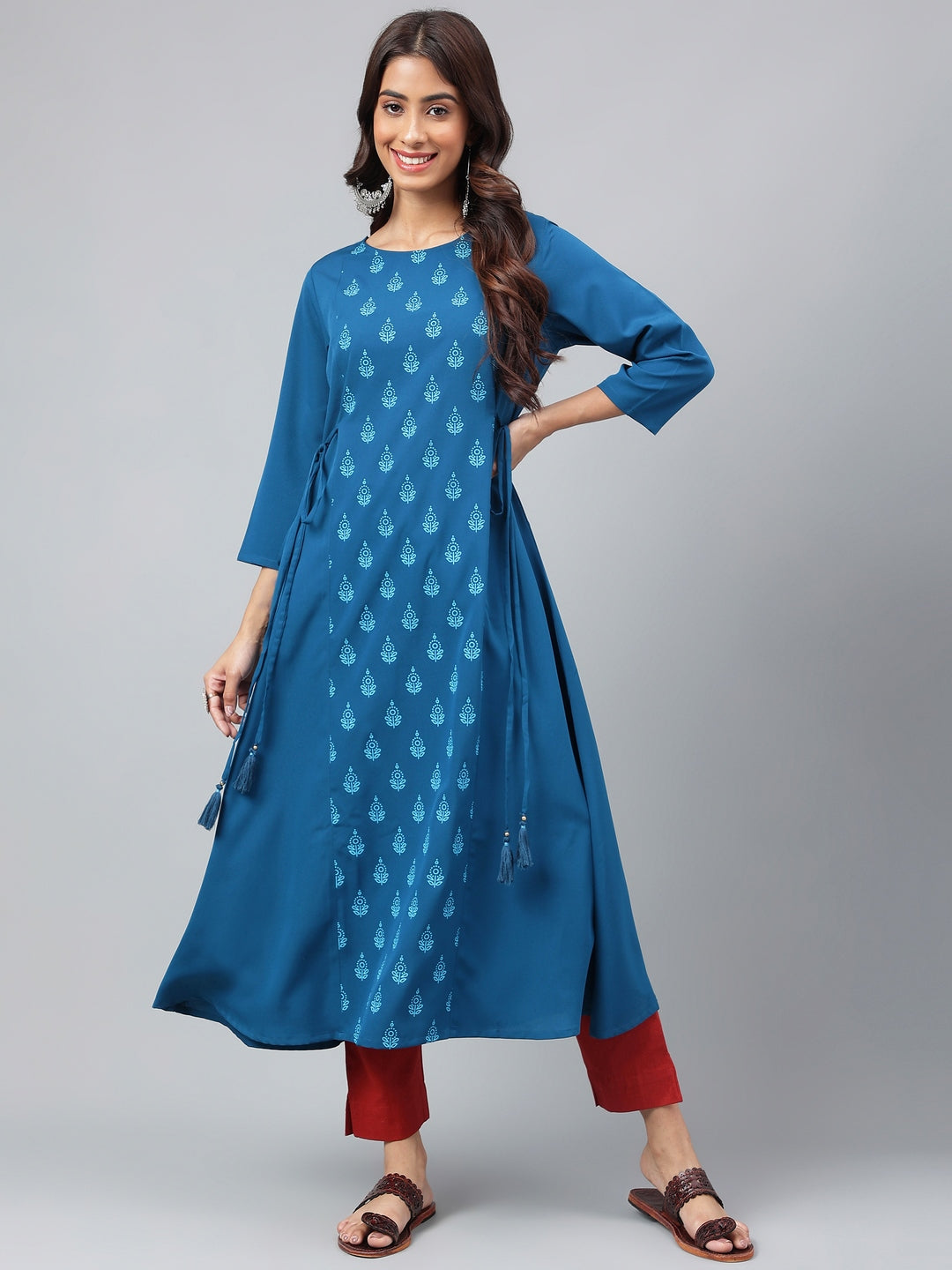 Women's Teal Blue Crepe  Kurta - Janasya